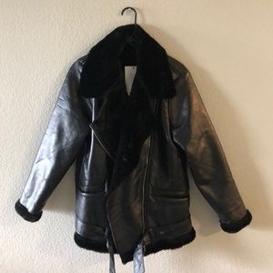 Faux Leather Aviator Jacket